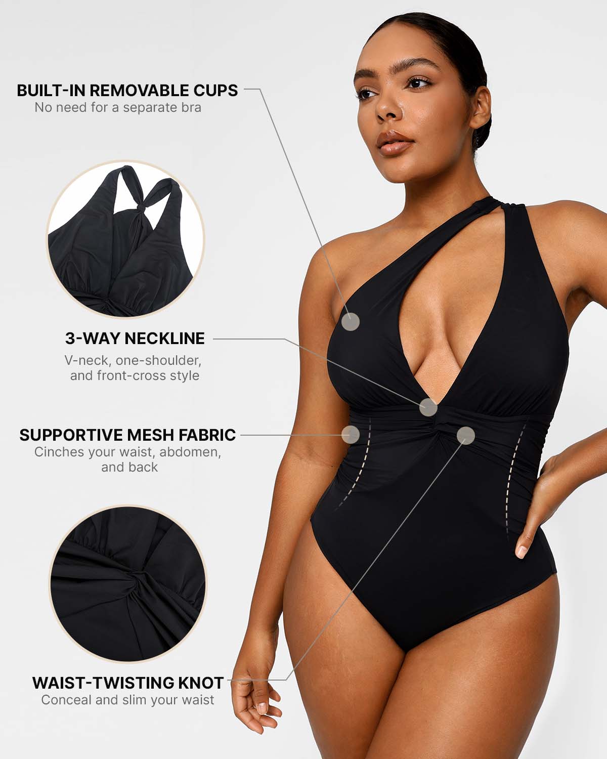 MySkult® Maillot Moulant – Décolleté Twist - Fronces Gainantes